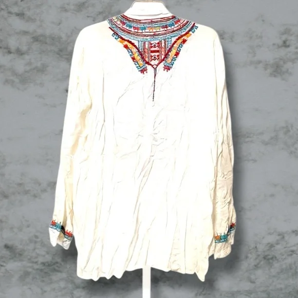 Johnny Was Biya Small Embroidered White Long Sleeve Blouse Shirt Top Mayan - Picture 6 of 7
